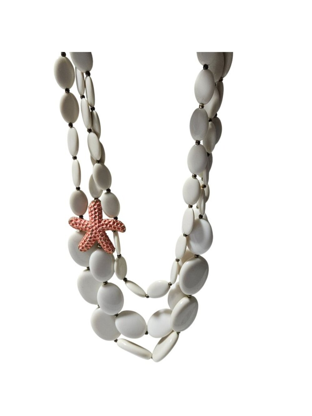 Pink Starfish White Beaded  Necklace Multi Strand Beach Core Vacation Boho Women